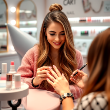 Girl looking at het fantastic new designed nails